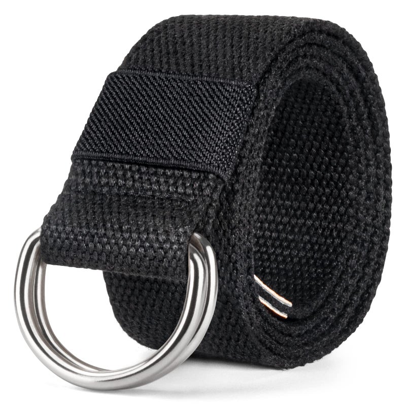 maikun Canvas Web Belt Silver Double D-ring Buckle 1 1/2 Inch Wide, Cloth Black Belt for Men, Length 120cm - Image 1
